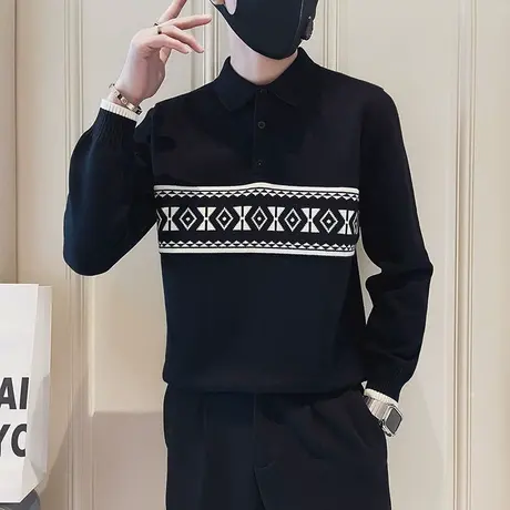 polo领毛衣冬季美式高街修身潮流学生针织衫日系潮牌复古个性体恤商品大图