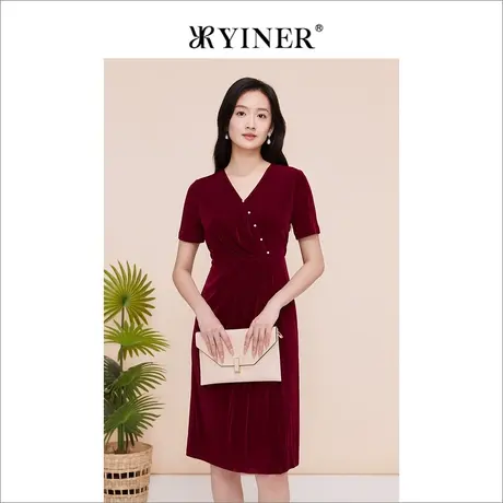 【醋酸系列】YINER音儿线上专选女装2023夏季酒红色连衣裙商品大图