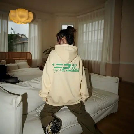 YEP印花复古连帽卫衣女春秋2024年新款街头潮牌宽松oversize外套图片