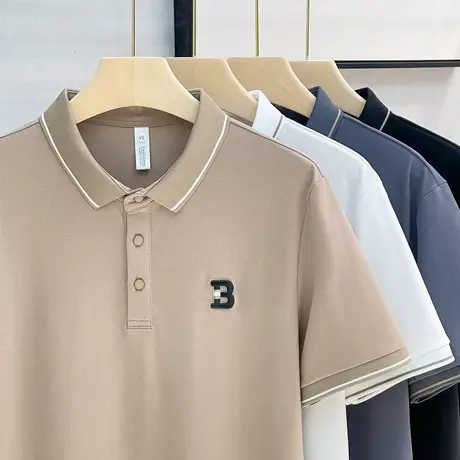 索罗娜冰丝polo衫男士夏季短袖2024新款薄款翻领潮流刺绣体t恤衫商品大图