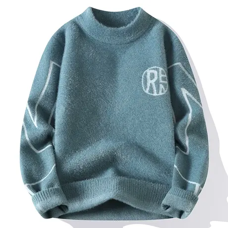 2023新款秋冬季半高领毛衣男青少年针织衫男士加厚水貂绒保暖上衣商品大图