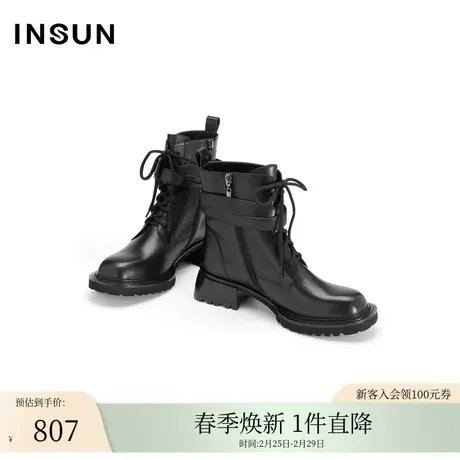 INSUN恩裳冬季英伦风复古黑色马丁靴商品大图