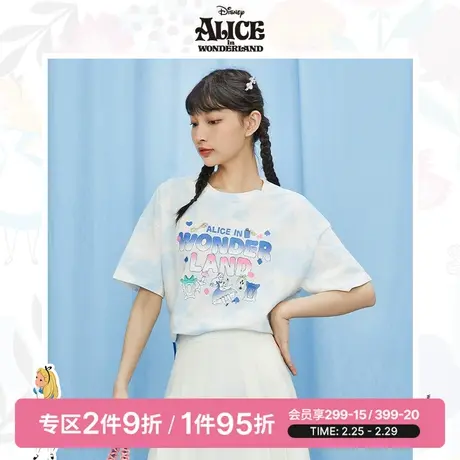 SPAO迪士尼爱丽丝联名春季新款时尚扎染印花短袖T恤SPRWC23D03商品大图