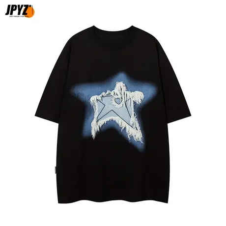 水洗麂皮短袖 国潮牌宽松复古情侣半袖美式高街圆领上衣t恤男夏季商品大图