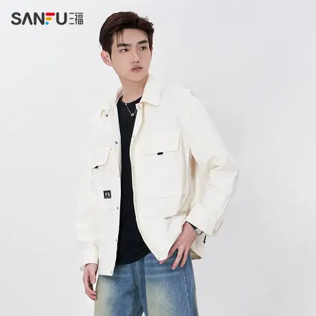三福2024春季男士休闲夹克上衣 潮流时尚翻领修身外套男484855商品大图