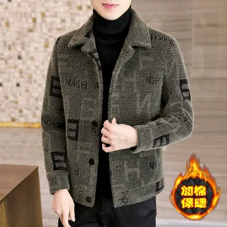 冬季加绒加厚外套男士短款貂绒毛呢大衣高端男装潮流加棉呢子夹克图片