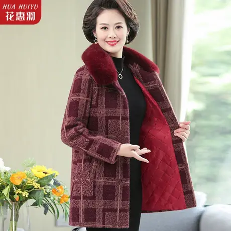 中老年女冬装妈妈毛呢外套中长款呢子大衣中年人妇女冬季格子上衣图片