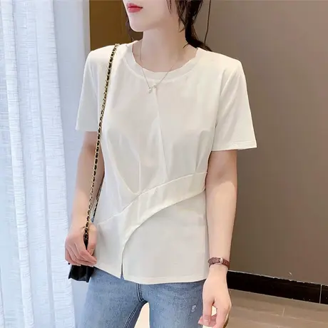 纯白色短袖t恤女2022年夏季时尚修身韩版圆领内搭显瘦体恤上衣ins图片