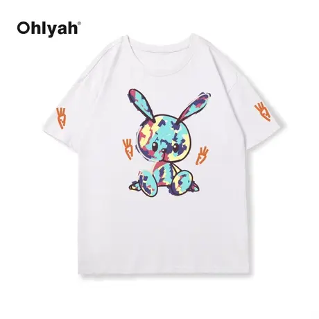 Ohlyah宽松卡通兔子圆领Oversize纯棉潮牌短袖情侣同款设计感T恤图片