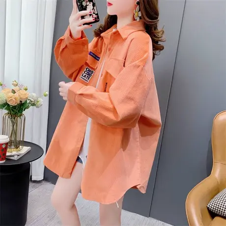 中长款加厚灯芯绒衬衫女2023新款春秋韩版宽松慵懒风减龄衬衣外套商品大图