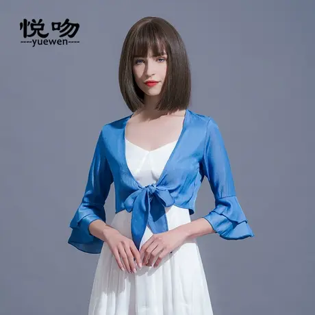 牛仔小披肩女夏百搭短款薄外套2023新配裙子的外搭开衫系带小坎肩图片