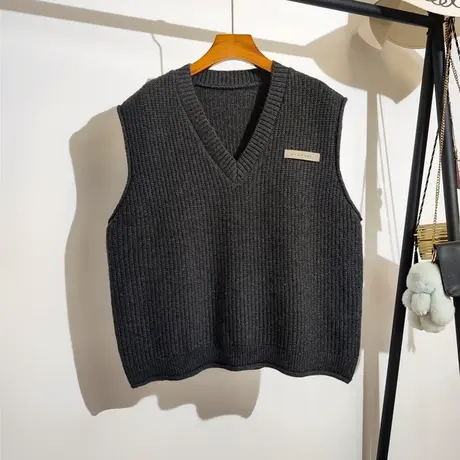 慵懒风针织马甲背心女秋冬新款v领韩系宽松大码无袖毛衣坎肩外穿图片
