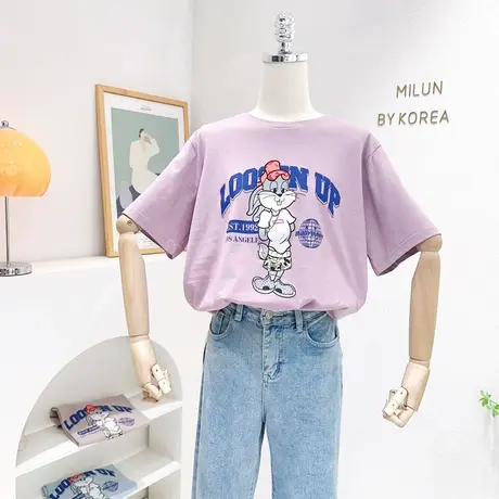 ins原宿风港味俏皮可爱兔子短袖夏季款韩国东大门宽松上衣纯棉tee商品大图