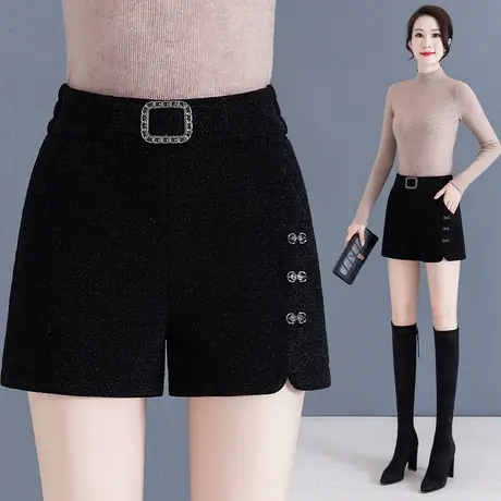 黑色短裤女秋冬外穿小个子高腰直筒休闲裤子不规则时尚靴裤百搭潮图片