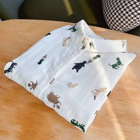 春秋新款小碎花双层棉纱长袖衬衫女韩范文艺休闲衫衬衣打底衫上衣图片