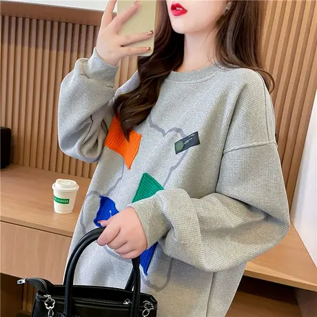 华夫格卫衣女秋冬韩版宽松加绒加厚bf慵懒风ins设计感小众外套潮商品大图