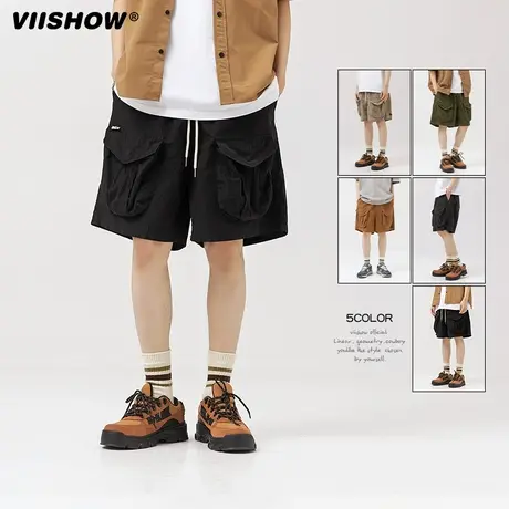 VIISHOW工装短裤男士夏季日系格子情侣休闲宽松五分运动裤子男款商品大图