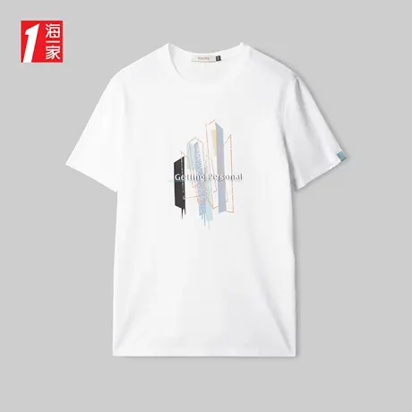 海一家时尚撞色创意印花短T2023夏季新款舒适透气休闲短袖T恤男商品大图