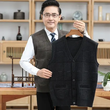 马甲男款春秋季加厚外套无袖背心中老年人爷爷男式针织马夹爸爸装图片
