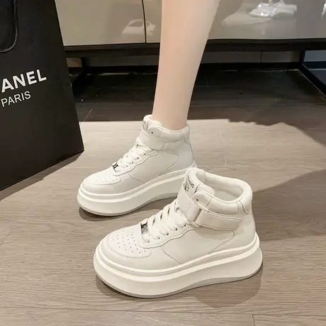 高帮小白鞋女2023夏秋爆款厚底增高面包老爹运动休闲港风百搭板鞋商品大图