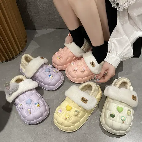 可拆卸棉拖鞋女士冬季家居室内可爱防水保暖包跟毛绒月子棉鞋冬款商品大图