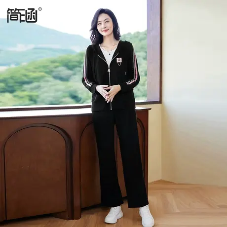 运动套装简涵大码女装2024年春季新款两件套时尚洋气修身显瘦套装图片