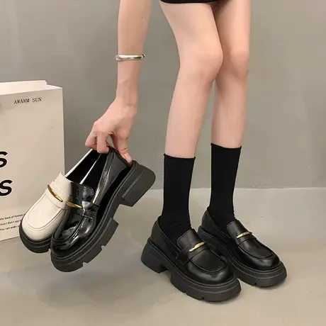 乐福小皮鞋女新款2024秋季一脚蹬通勤ins潮粗跟法式爆款职业单鞋图片