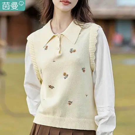 茵曼旗舰店假两件针织衬衫女装2023秋季新款长袖白衬衣上衣外穿商品大图