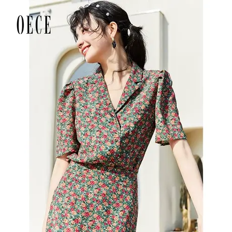 Oece复古碎花衬衫夏装新款女装设计感雪纺衫早春气质短袖上衣图片