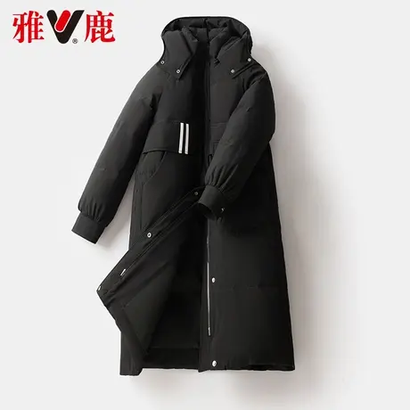 雅鹿黑色羽绒服女中长款2022冬季新款时尚宽松保暖加厚连帽外套潮商品大图