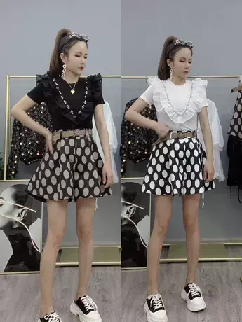 2023夏季新款时尚休闲波点图案松紧腰裙裤洋气显瘦遮肉森系女裤潮商品大图