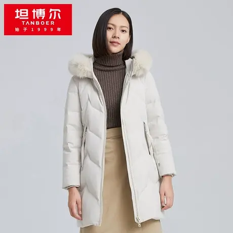 【商场同款】坦博尔羽绒服女中长款保暖大毛领显瘦外套冬TB211638图片
