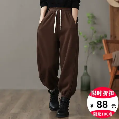 dza 高腰显瘦加厚加绒哈伦裤子女冬新款宽松阔腿裤百搭卫裤休闲裤商品大图
