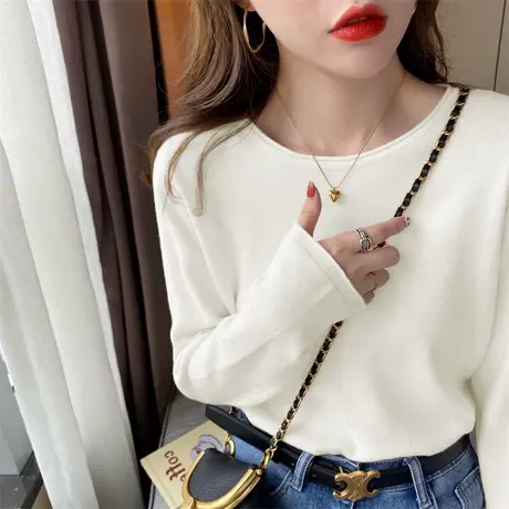 2023新款春秋冬内搭羊毛衫毛衣白色打底衫女上衣设计感小众针织衫图片