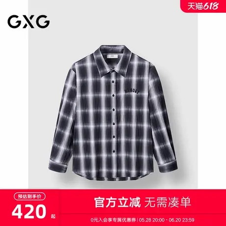 GXG男装 格纹设计字母刺绣时尚通勤宽松长袖衬衫2025年春季新品图片