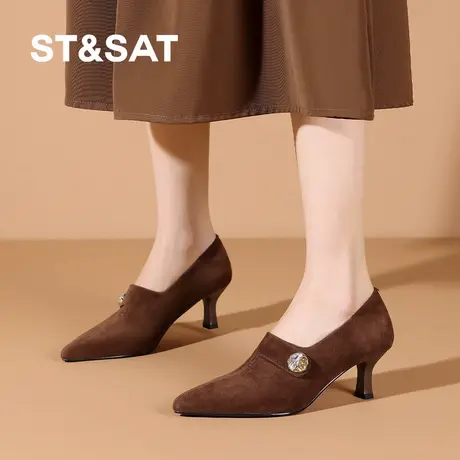 St&Sat/星期六春季新款深口单鞋女尖头高跟鞋法式细跟时装鞋图片