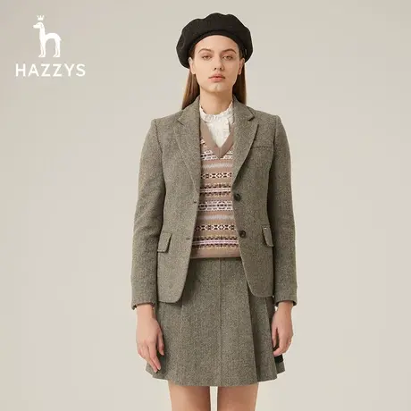 【商场同款】Hazzys哈吉斯秋季新款女士短款单排两粒扣修身款单西图片