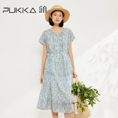 蒲PUKKA 苎麻印花连衣裙2025夏季新款宽松显瘦气质文艺清新长裙图片