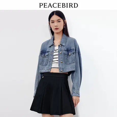 太平鸟商场同款短款莱赛尔纤维牛仔外套女2023秋装新款A1BJD3201图片