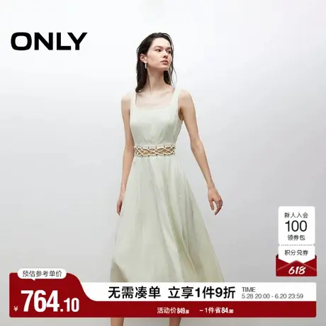 ONLY2025夏季新款肌理感复古U型领腰身镂空无袖A字中长款连衣裙女图片