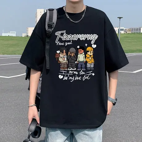 短袖t恤男夏季新款美式休闲半袖大码潮牌圆领体恤宽松纯棉上衣服商品大图