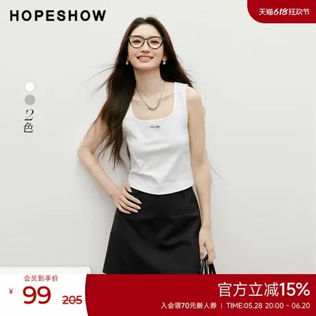 红袖outlets2025夏季新款女装纯色弹力金属标方领套头针织背心图片