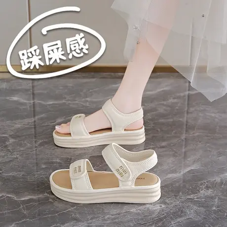 魔术贴学生凉鞋女生夏季休闲百搭配裙子真皮一字凉鞋2025新款34码图片