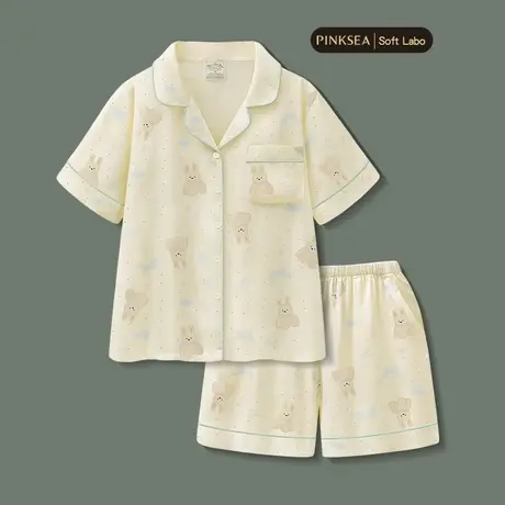 Pinksea睡衣女款夏2025新款冰丝短袖家居服夏季可爱小兔短裤套装商品大图
