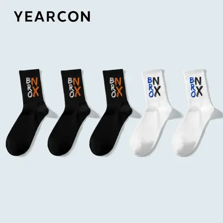 YEARCON/意尔康男袜运动休闲青少年中筒袜透气吸汗夏季男士5双装商品大图