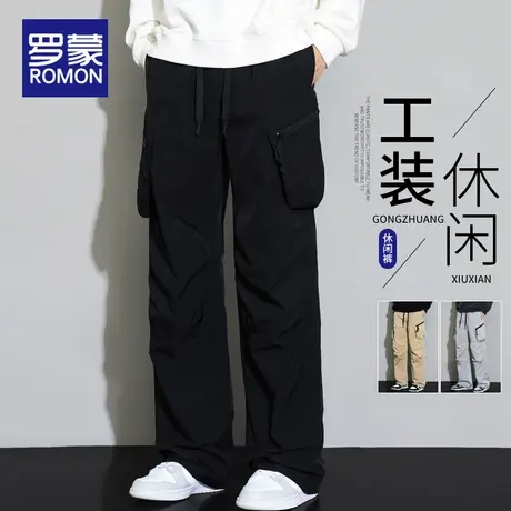 罗蒙工装裤男秋季美式阔腿裤子宽松直筒2025新款潮牌春秋休闲长裤商品大图