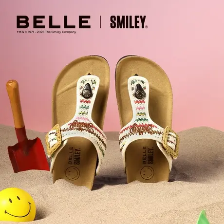 百丽SMILEY联名落日岛屿夏季勃肯夹脚拖鞋图片