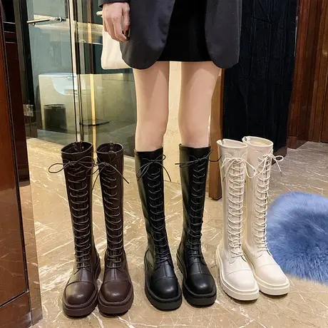 不过膝长靴女2023春秋新款显瘦网红弹力软皮高筒骑士靴厚底长筒靴图片