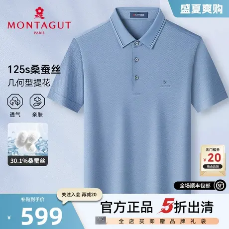 [30%桑蚕丝/双面丝光]梦特娇夏季男士短袖Polo衫高端翻领真丝T恤J图片