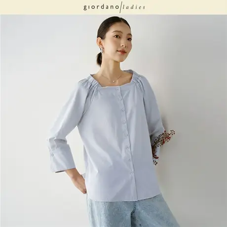 GL女装2025秋冬新款船领露肩一字领哑光缎布褶皱长袖衬衫02345009图片